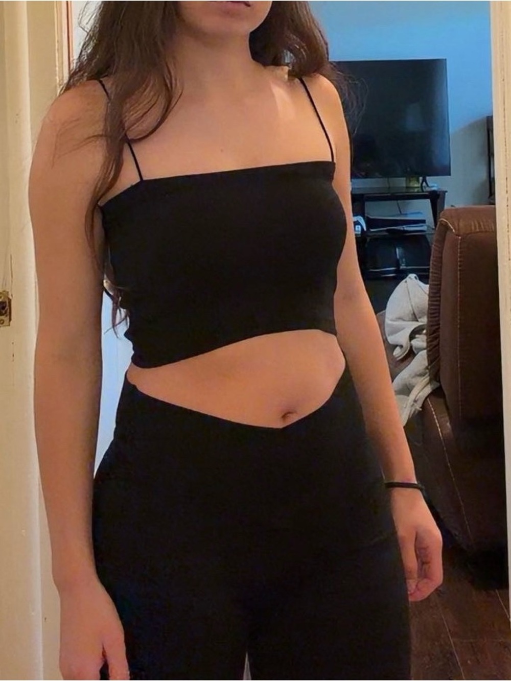 Zara Black Spaghetti-Strap Cutout Crop Top